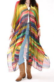 Tie Closure Maxi Kaftan in Smudged Sky