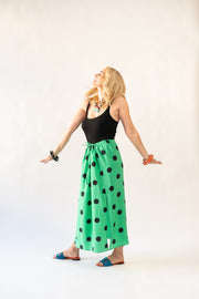 Drawstring Skirt in Emerald Polka