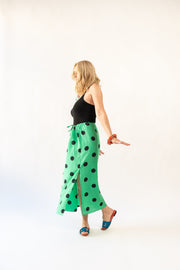 Drawstring Skirt in Emerald Polka