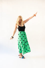 Drawstring Skirt in Emerald Polka