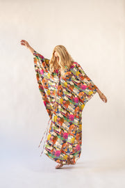 Silk Tie Closure Maxi Kaftan in Prospect Road