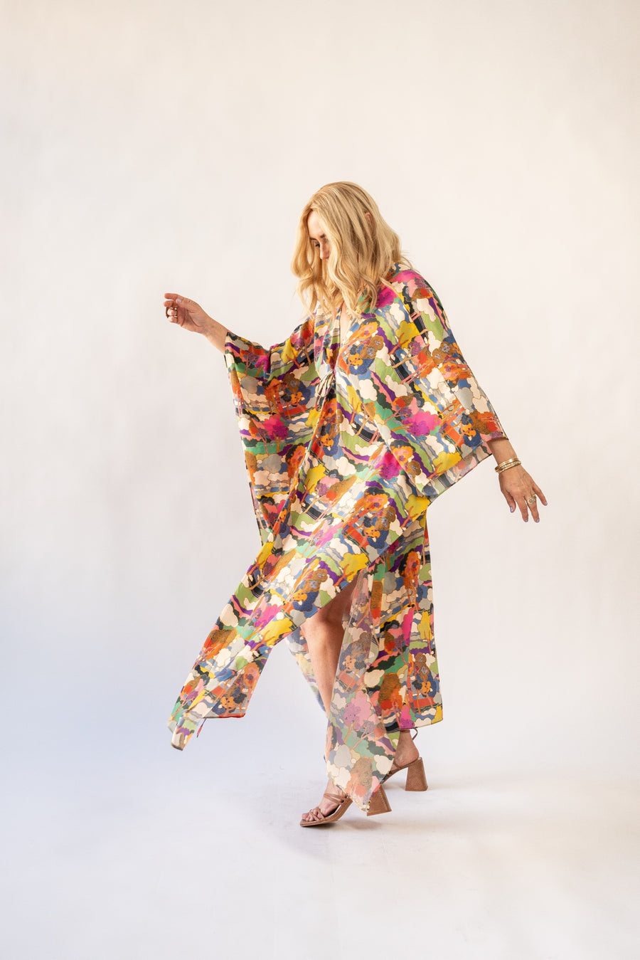 Silk Tie Closure Maxi Kaftan in Prospect Road