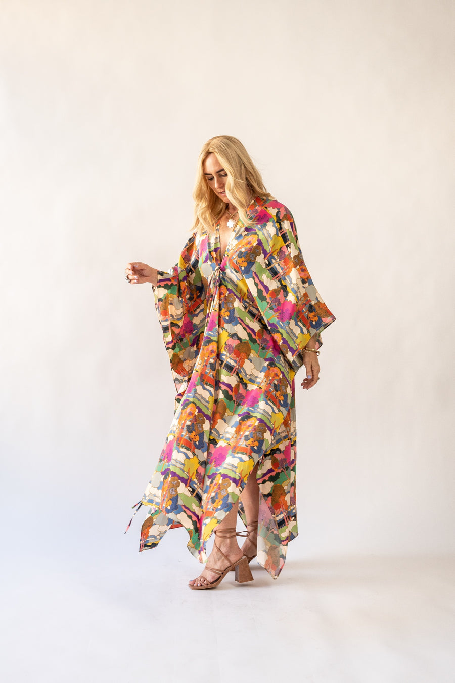 Silk Tie Closure Maxi Kaftan in Prospect Road