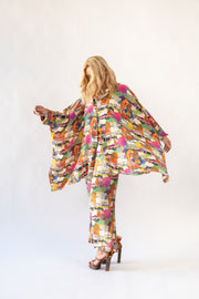 Midi Button Closure Silk Kaftan in Prospect Road