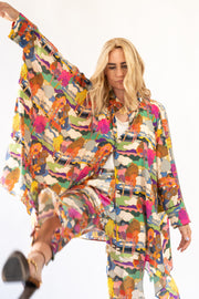 Midi Button Closure Silk Kaftan in Prospect Road