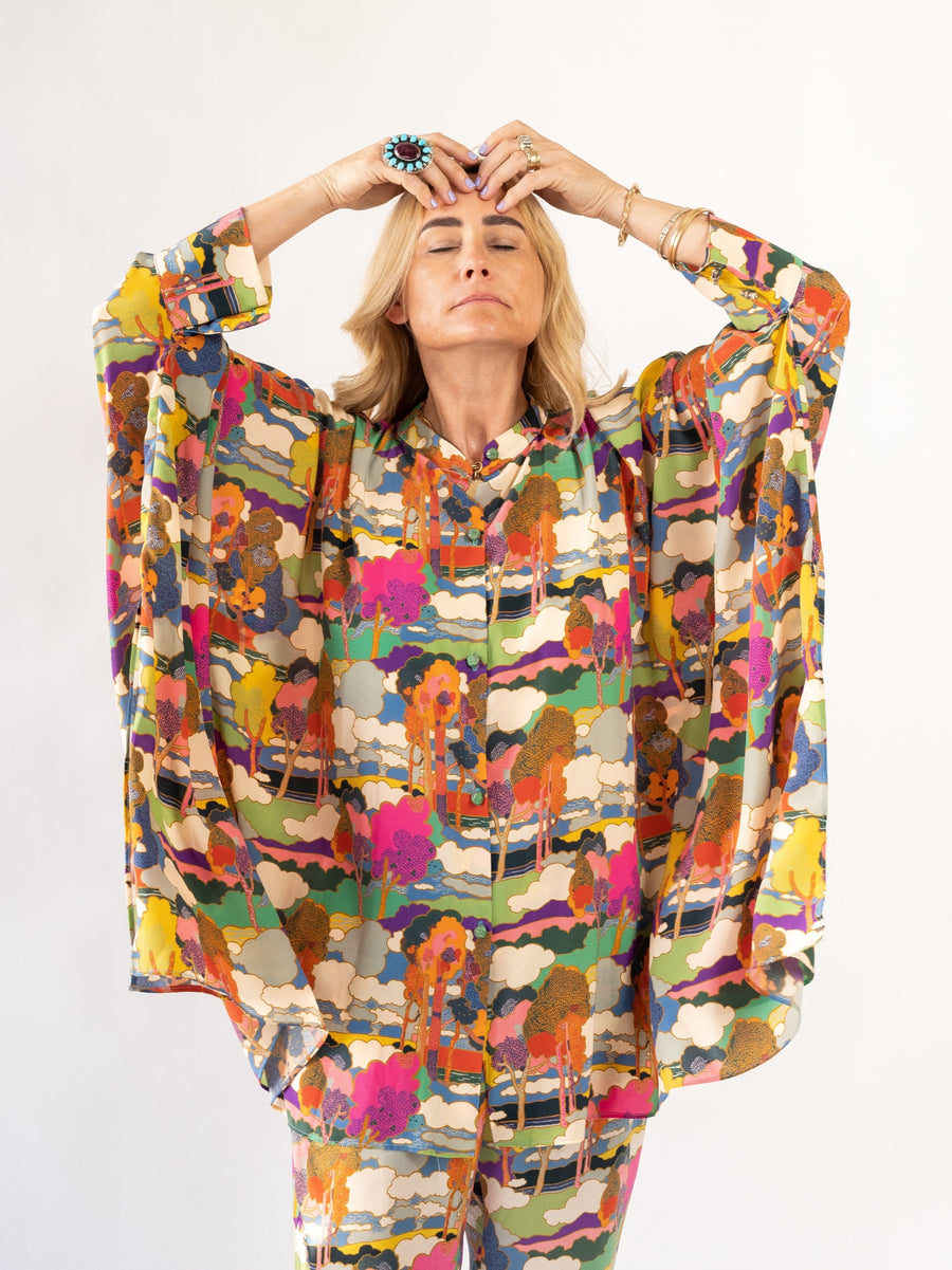 Midi Button Closure Silk Kaftan in Prospect Road