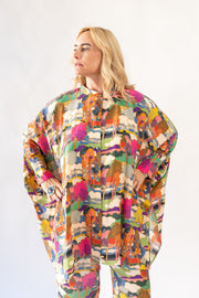 Midi Button Closure Silk Kaftan in Prospect Road