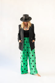 Drawstring Pants in Emeral Polka