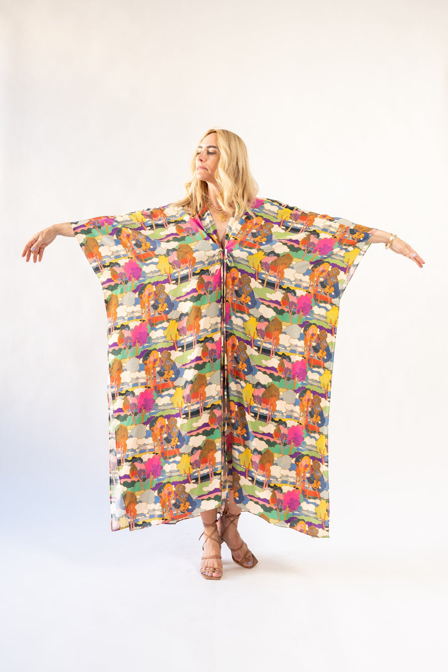 Silk Tie Closure Maxi Kaftan in Prospect Road