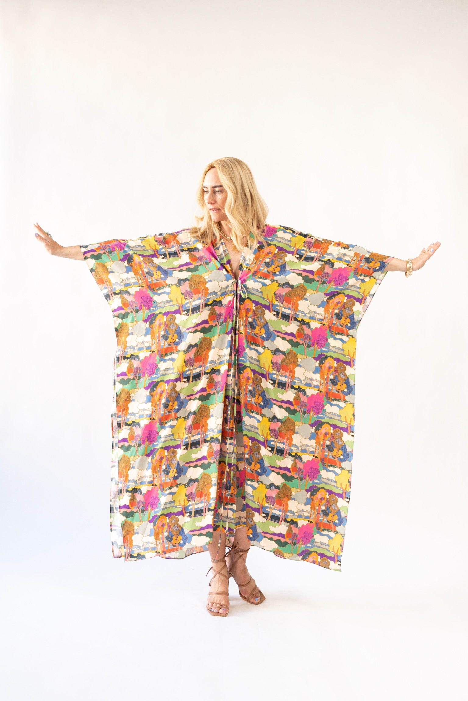 Silk Tie Closure Maxi Kaftan in Prospect Road