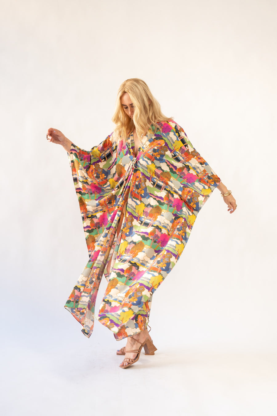 Silk Tie Closure Maxi Kaftan in Prospect Road