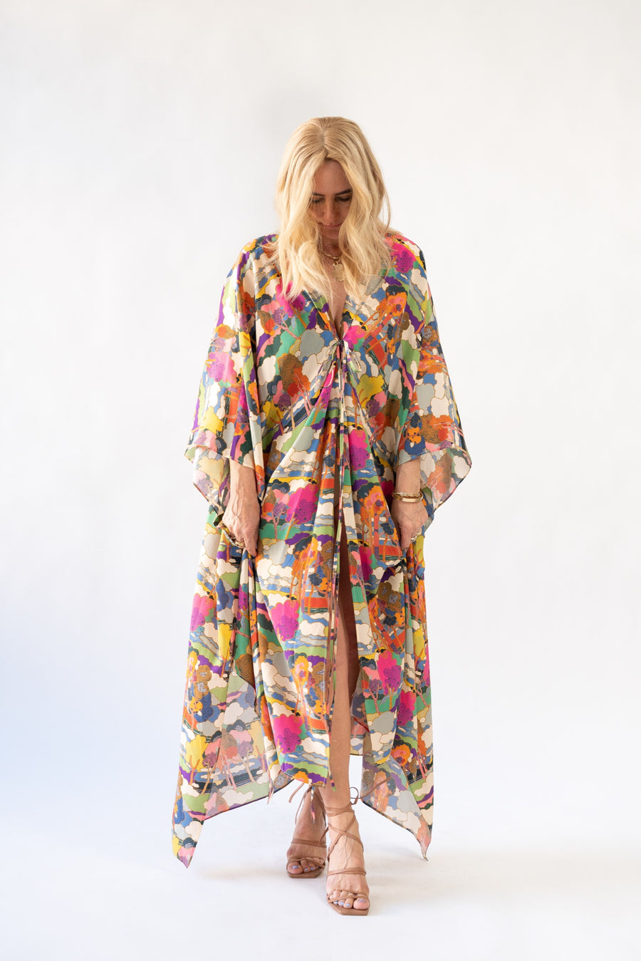 Silk Tie Closure Maxi Kaftan in Prospect Road