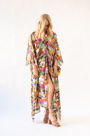 Silk Tie Closure Maxi Kaftan in Prospect Road