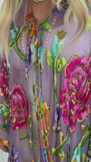 Velvet Burnout Silk Tie Maxi Kaftan