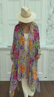 Velvet Burnout Silk Button Maxi Kaftan