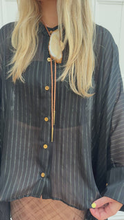 Obsidian Silk Crop Button Kaftan