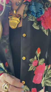 Midnight Floral Crop Button Kaftan